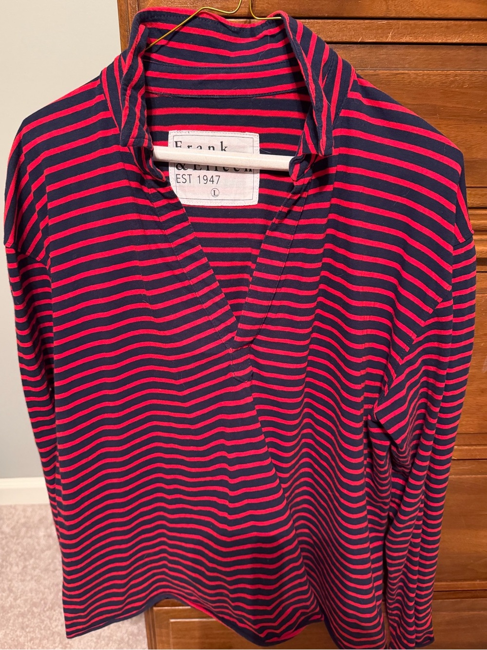 Frank & Eileen Patrick - Navy and red stripes. Size Large